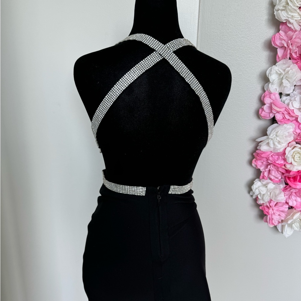 Black Backless Dress with diamond straps